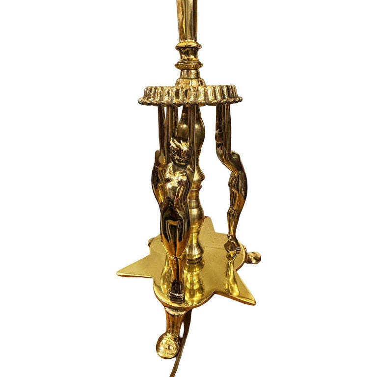 1920 Brass Figural Nude Art Deco Flapper Table Lamp by Frankart w/ Shade