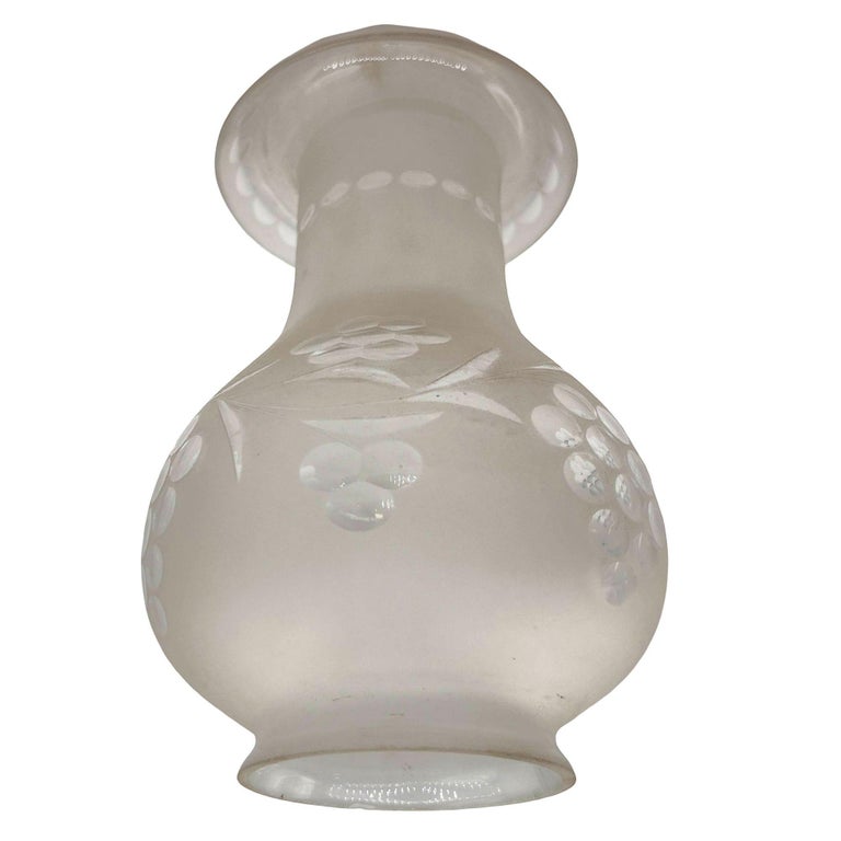Victorian Frosted Wheel Cut Glass Oil Lamp Fluted Hurricane Shade