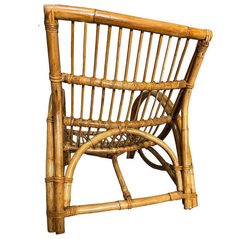 Restored MCM Rattan Double-Strand Half Moon Arm Lounge chair