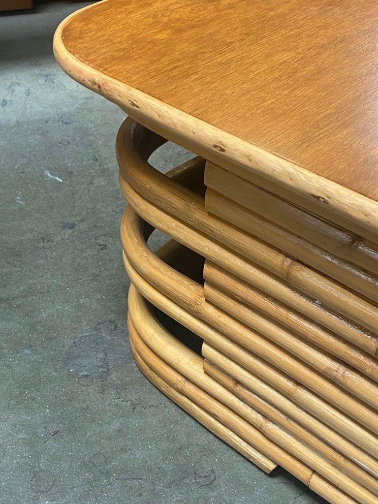 Restored 1940's Stacked Rattan Coffee Table w/ Rattan Wrapped Mahogany Top