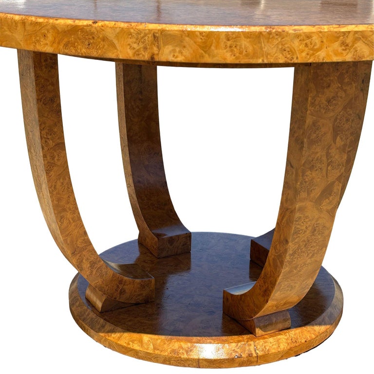 Restored Art Deco Jules Leleu Round Oak Burled Wood Table
