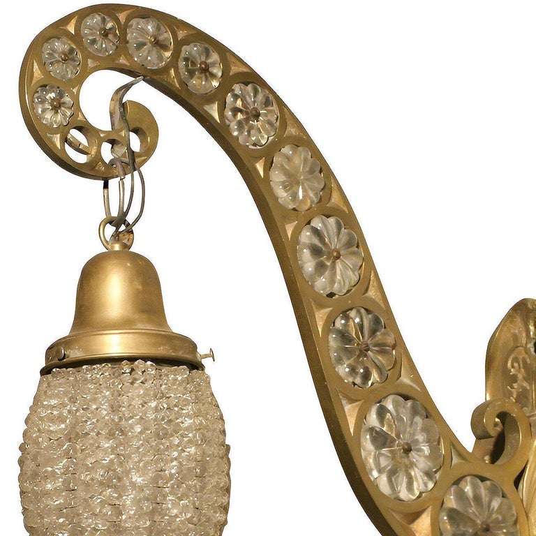 Belle Epoque Electric Scrolling Brass Crystal Sconce w Beaded Shade, 2 Available