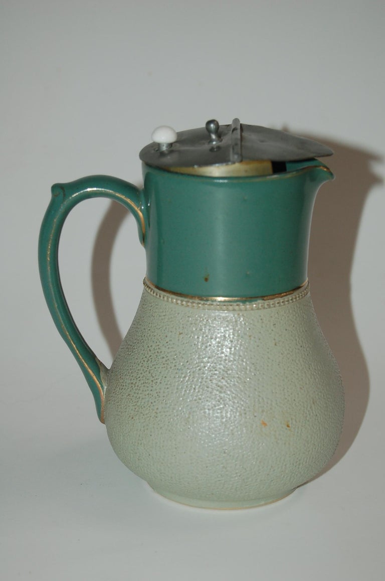 Glazed Ceramic Pottery Green Lidded Pitcher by Lovatts Langley, England
