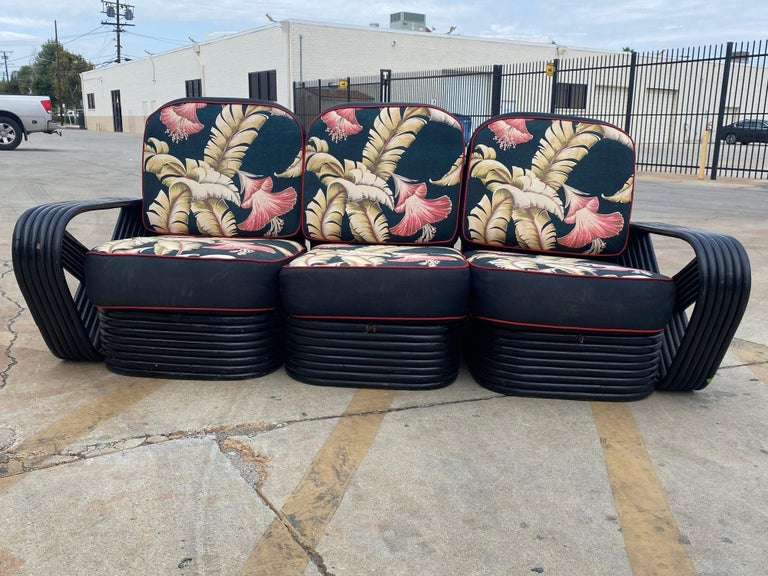 Restored 6 Strand Black Ash Table, Sofa, Lounge Chair Livingroom Set