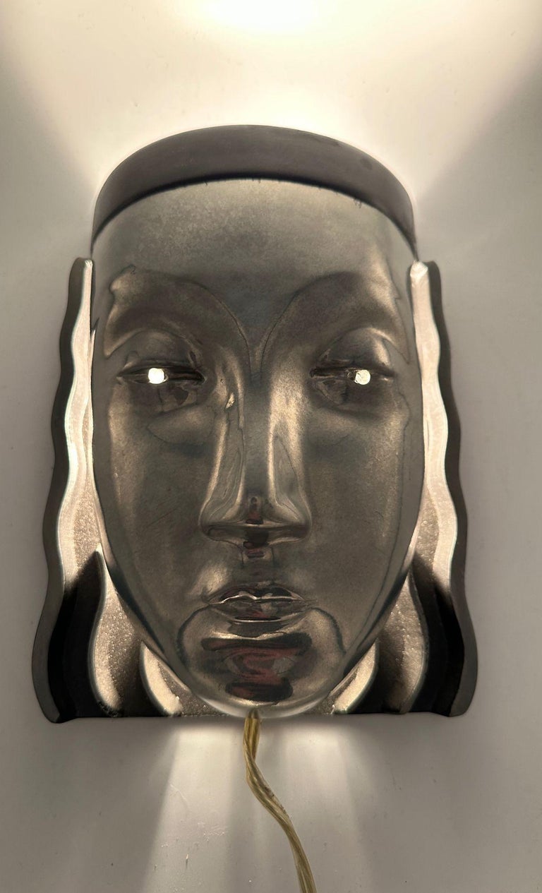 Art Deco Style Female Face Mask Wall Sconce