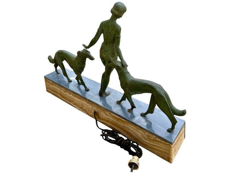 Art Deco Light-up Flapper Bronze Patina Sculpture by Enrique Molins-Balleste