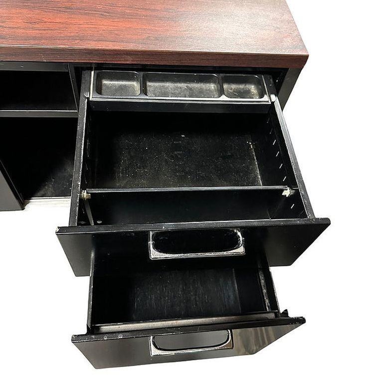 Modern Black & Chrome Metal Tanker Credenza by Steelcase