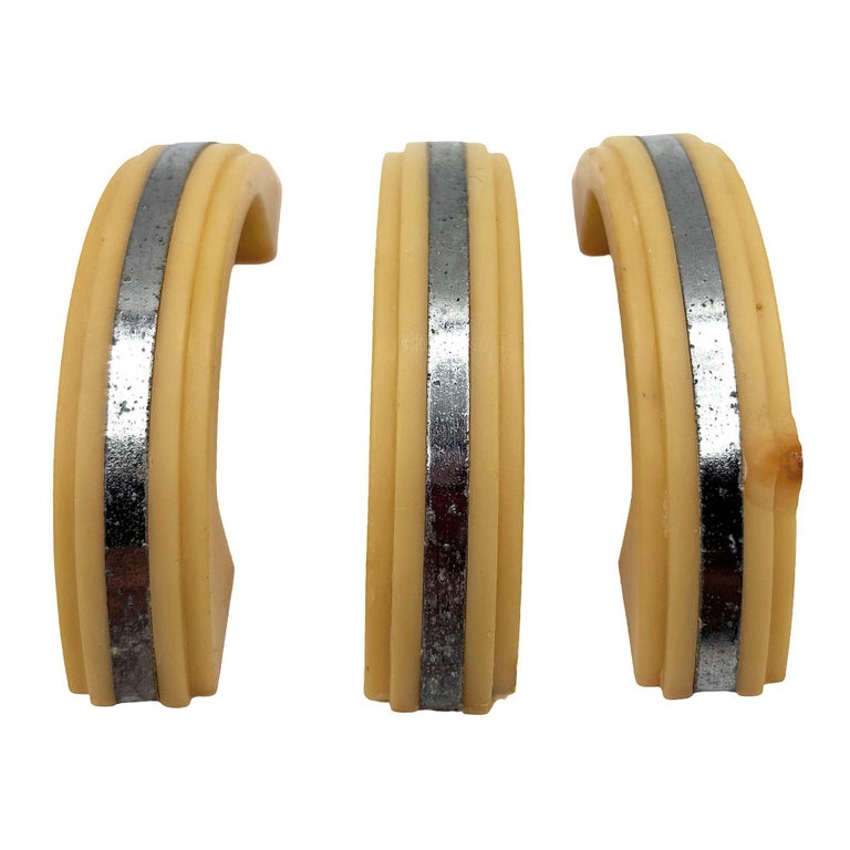 Art Deco Bright Yellow Bakelite Drawer Pulls w/ Chrome Strip, Set of 6