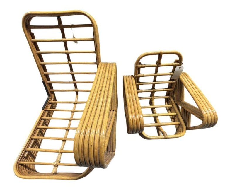 Restored Mid-century Child Size 4-Strand Square Pretzel Rattan Lounge Chair, Pai