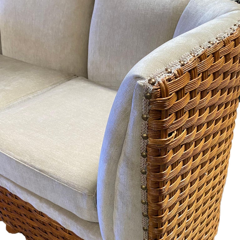 Restored Mid-Century Woven Wicker Sectional Sofa