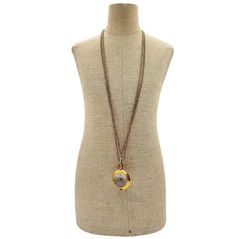 French Gold Bubble Pendant Watch w/ Skeleton View by Avril w/ 14K Gold Chain