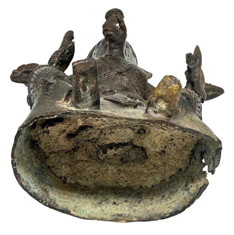 Antique Bronze Ganesha Seated Meditation Four Hands Hindu Ganapati Sculpture