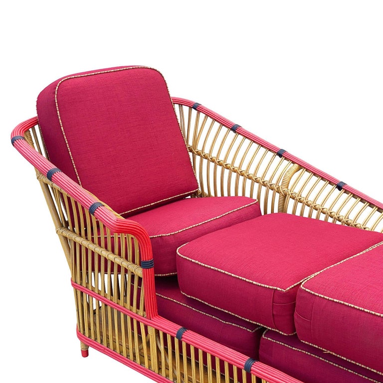Restored Stick Reed Rattan "President" Chaise Lounge