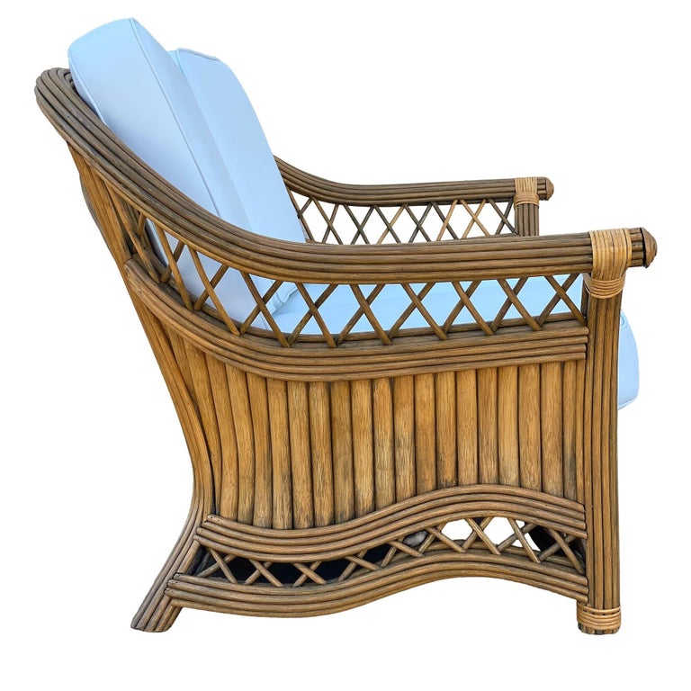 Art Deco "President" Stick Reed Rattan Fan Back Settee and Sofa Set