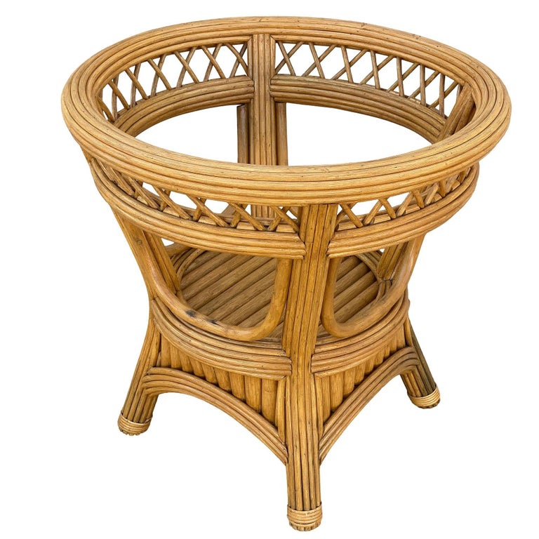 Art Deco Presidents Stick Reed Rattan Round Glass Top Dining Table