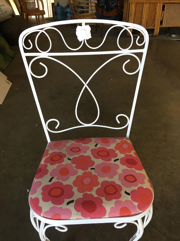 Mid-century Woodard Glass Top Wrought Iron Scroll Pattern Patio Outdoor Set