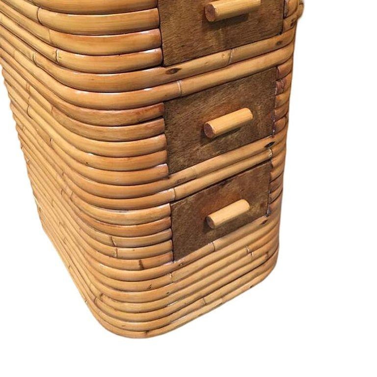 Restored Art Deco Stacked Rattan Secretary Desk w/ Mahogany Top