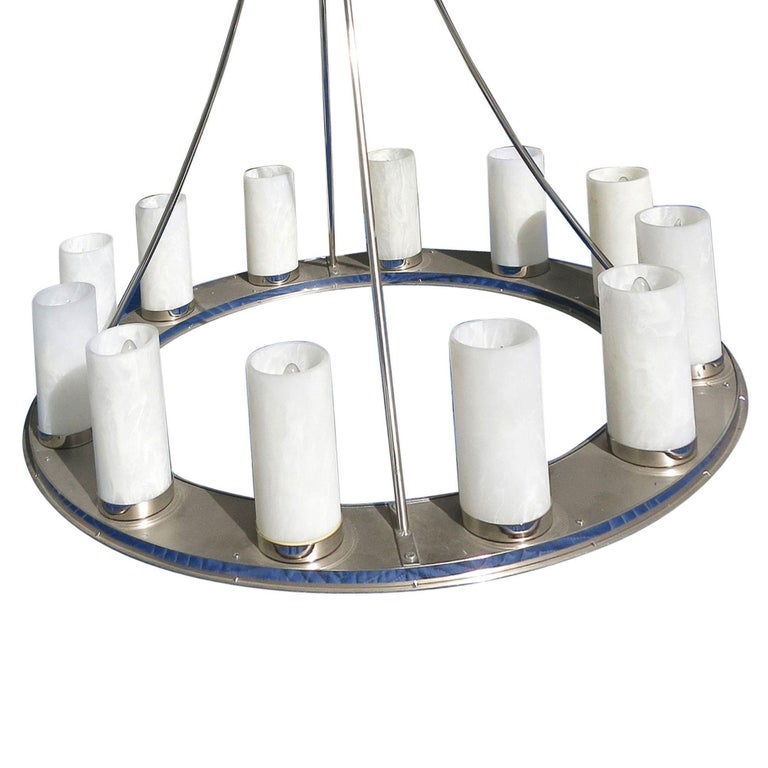 Large Modernist Twelve-Light Nickel Finished Chandelier