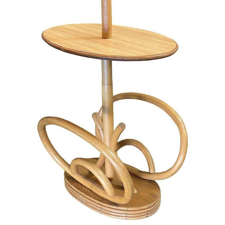 Restored Rare Mid Century Rattan Pole Floor Lamp & Drink Stand w Magazine Holder