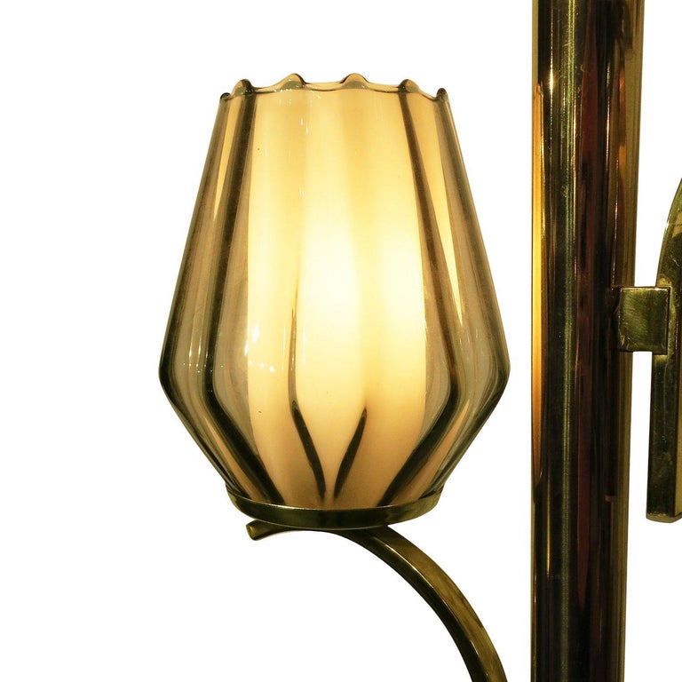 Mid Century Brass Triple Light Floor to Ceiling Tension Pole Lamp