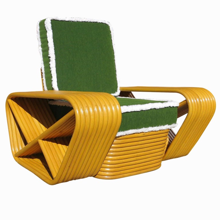 Restored 10 Strand Square Pretzel Rattan Lounge Chair Paul Frankl Style