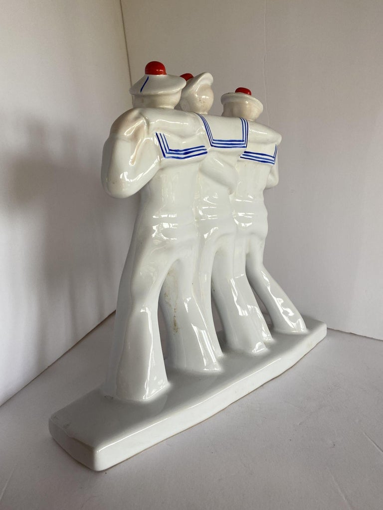 Art Deco Sailors on Leave Earthenware Ceramic Sculpture by Edouard Cazea