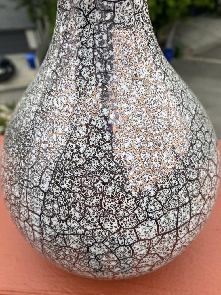 Large Mid Century Silver Crackle Vase by Royal Haeger