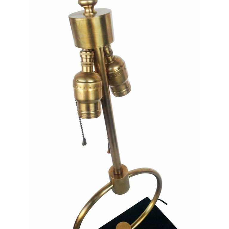Mid-century Gilbert Rohde Style Brass Ring Table Lamp, Pair
