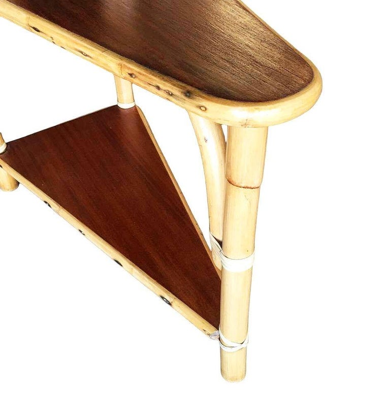 Restored Mid-century 3-Tier Wedge Side Lamp Table w/ Mahogany Tops
