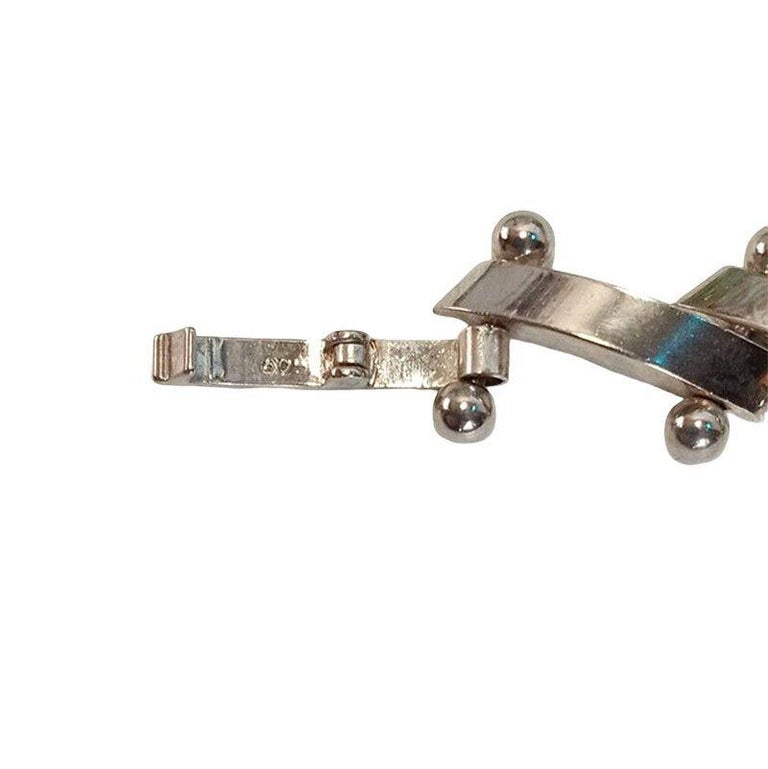 Mid-Century Heavy 925 Sterling Silver "Zig-Zag" Nuts Balls Links Bar Bracelet