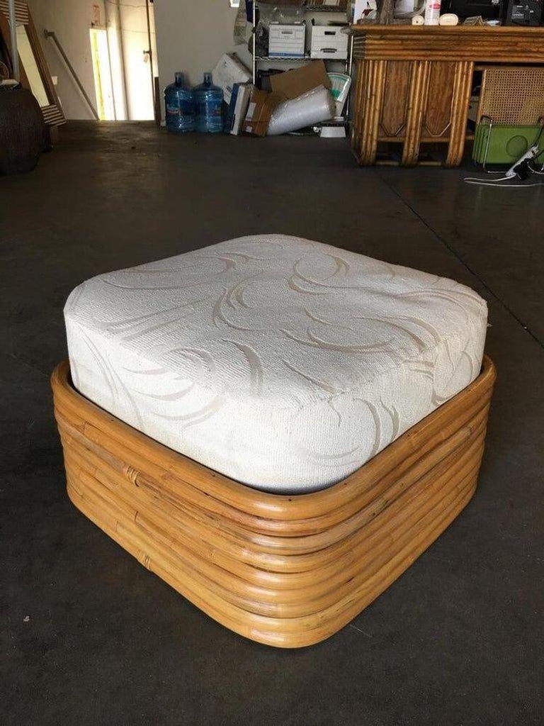 Restored Six-Strand Square Pretzel Rattan Lounge Chair with Ottoman