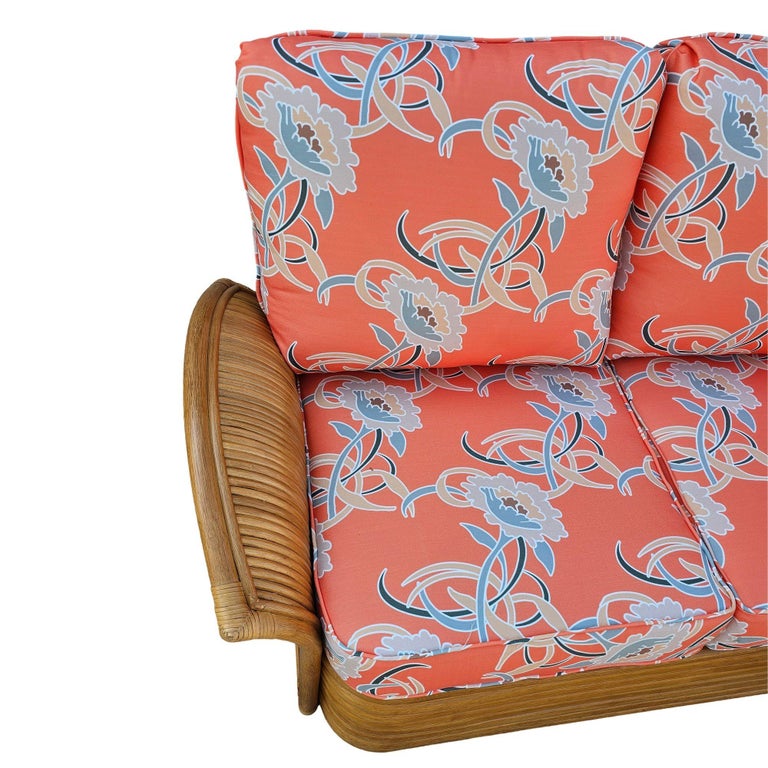 Restored "Golden Girls" Art Deco Rattan "Fan Arm" Three-Seat Sofa