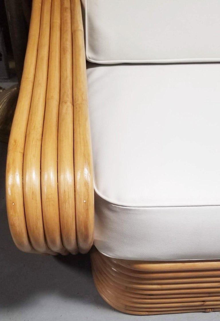 Restored MCM Rattan Five Strand Square Pretzel Sofa, Lounge Chair Livingroom Set