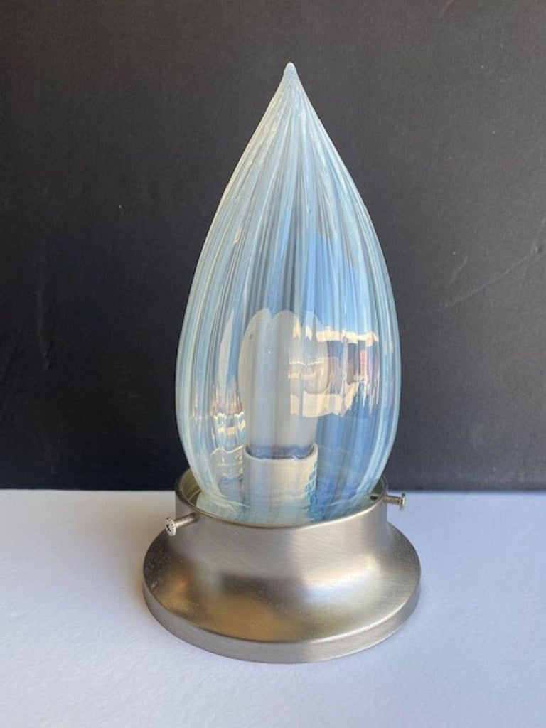 1960s Vintage Opalescent Vertical Swirl Glass Bullet Light Globe with Fitter