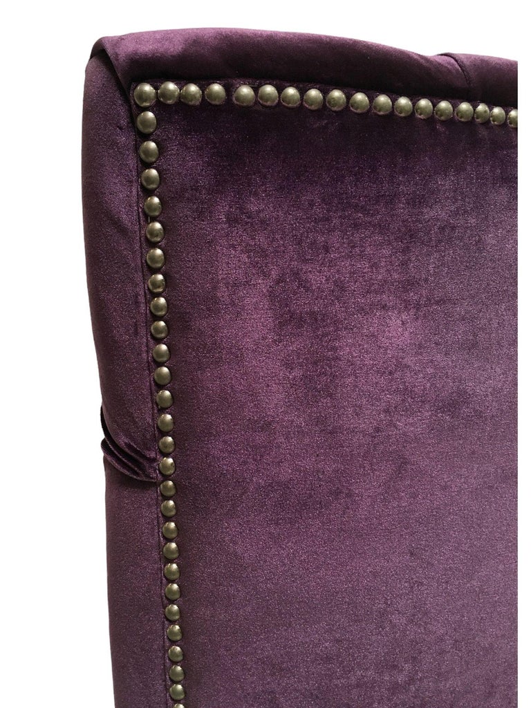 Pair of Vintage Purple Velvet Chairs with Tufted Padded Backrest