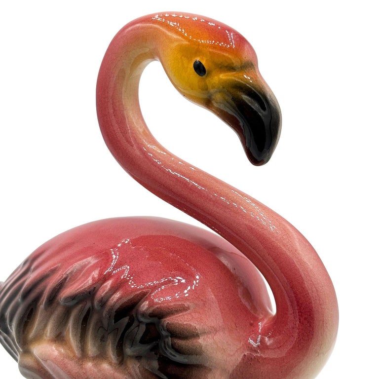 Large 10" MCM Ceramic Hand Painted Flamingo Flower Table Planter, California