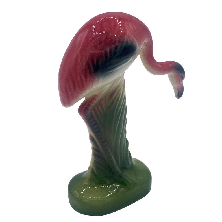 Mid-century Matching Miniature Pink Flamingo Ceramic Tabletop Figure Statues