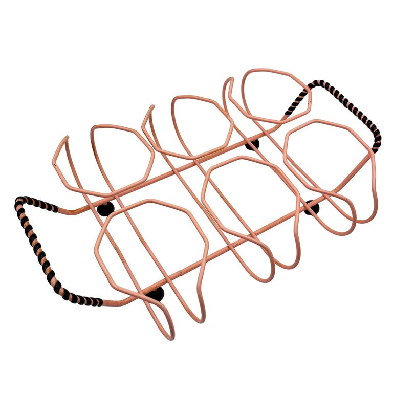 Mid-Century Pink Wire Frame Drinks Tray w/ Six Highball Flamingo Glasses