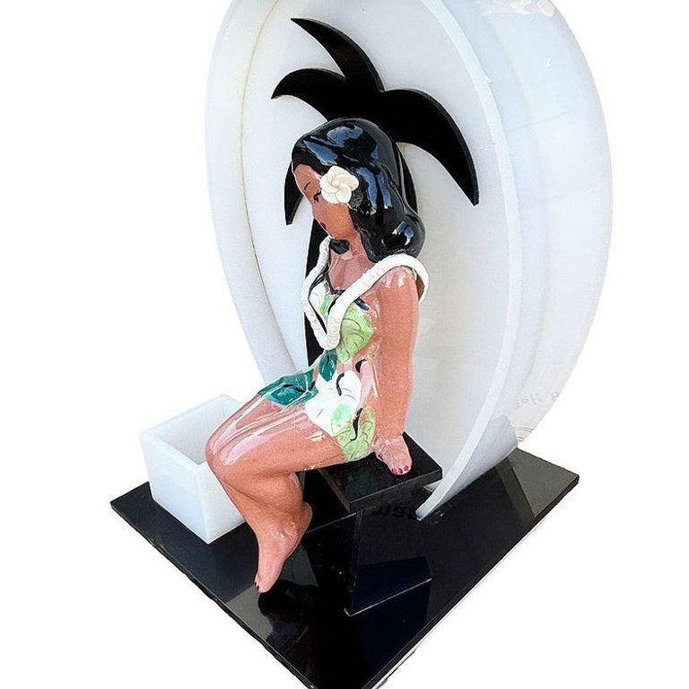 Mid-century Acrylic Hula Girl Midnight Palm Silhouette Table Lamp by Moss