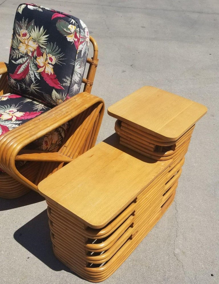 Restored Rattan 6 Strand Square Pretzel Lounge Chair Livingroom Set