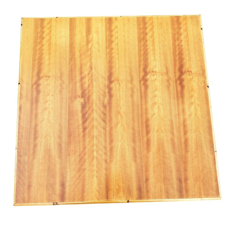 Restored Rattan & Koa Wood Square Coffee Table w/ Stacked Rattan Legs