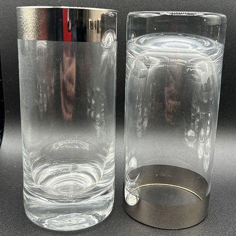 Set of 7 Barware HighBall Tumbler Glass w/ Silver Rim by Dorothy Thorpe