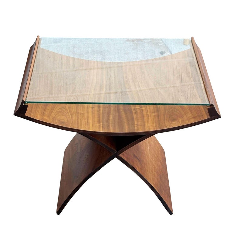 Mid-Century Molded Sculptural Bentwood Hourglass Side Drink Table w/ Glass Top