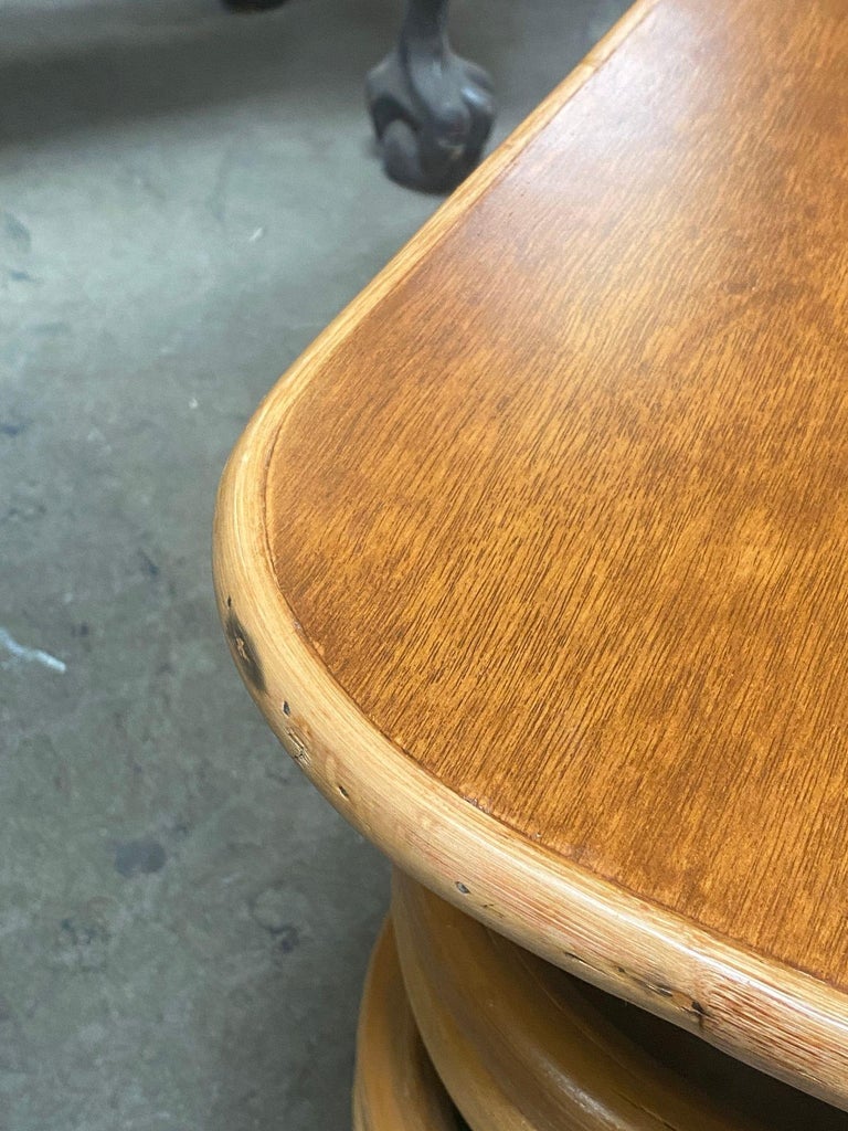 Restored 1940's Stacked Rattan Coffee Table w/ Rattan Wrapped Mahogany Top