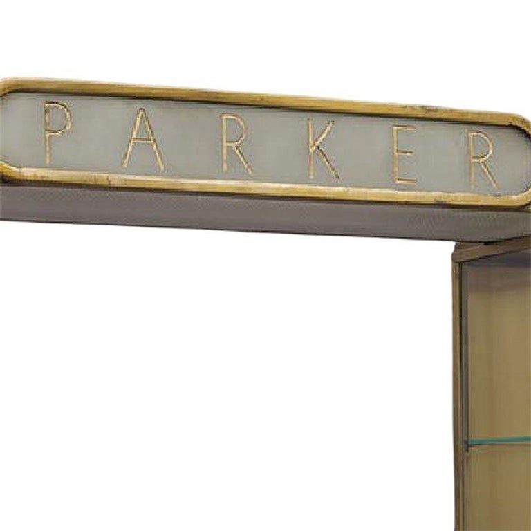 Rare Streamline Art Deco Brass & Oak Double Tower Display Case by Parker Pens