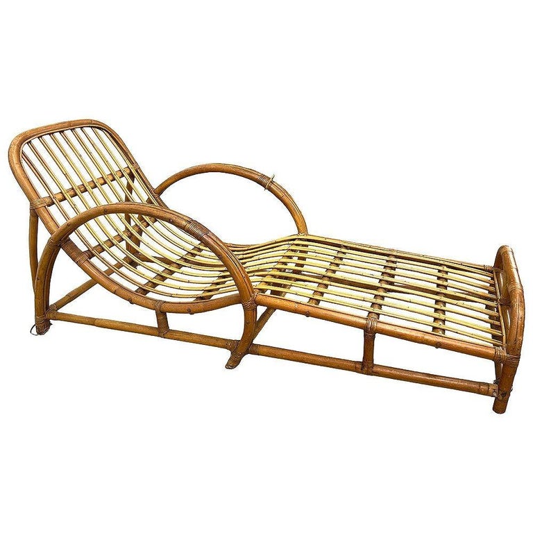 Restored Two-Strand "Half Moon" Rattan Cup Seat Chaise Lounge
