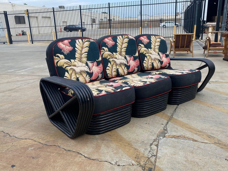 Restored 6 Strand Black Ash Table, Sofa, Lounge Chair Livingroom Set