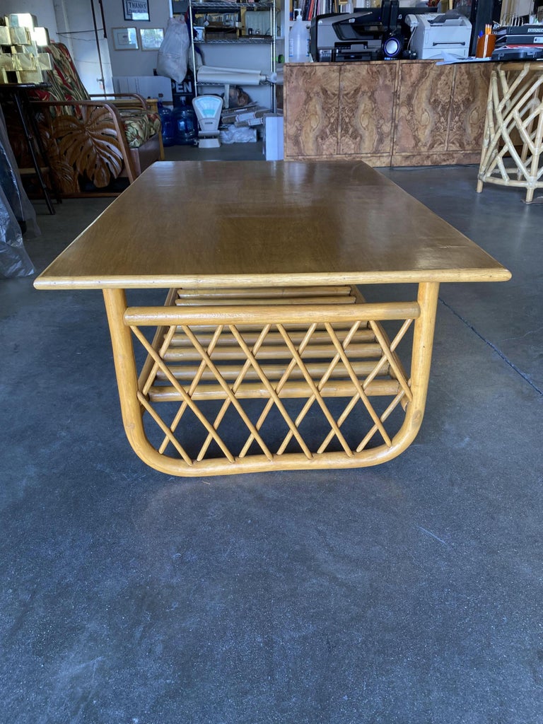 Large Rectangle Rattan Coffee Table with Diamond Link Side