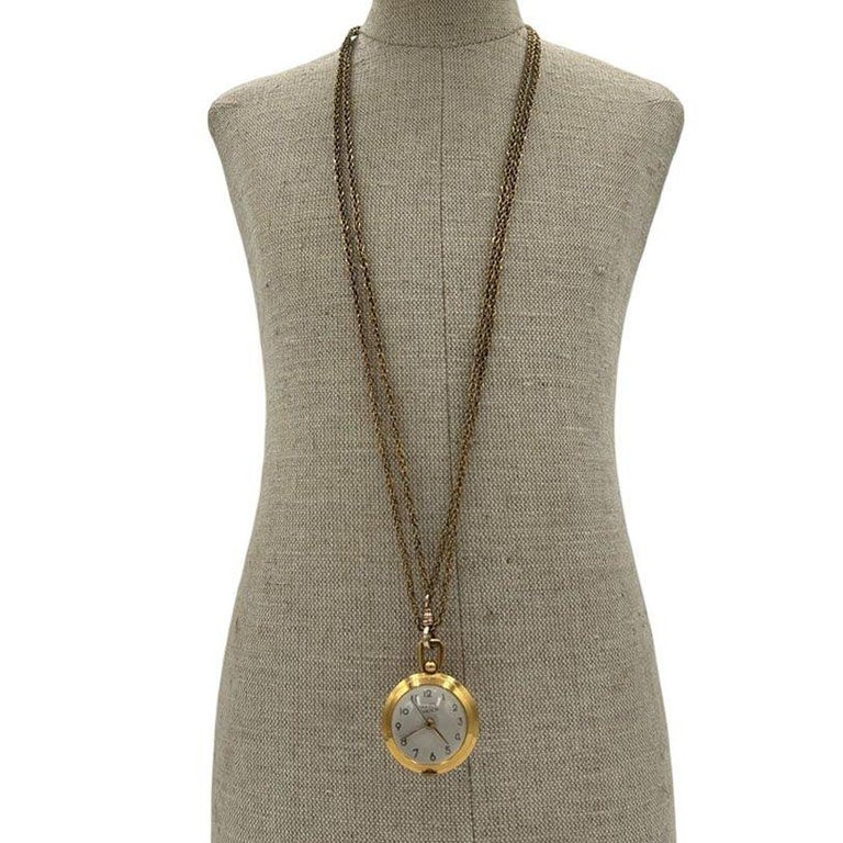 French Gold Bubble Pendant Watch w/ Skeleton View by Avril w/ 14K Gold Chain