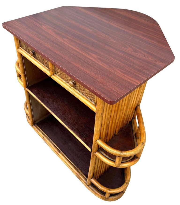 Restored Mid-century Sailboat Ships Bow Shaped Stacked Rattan Dry Bar